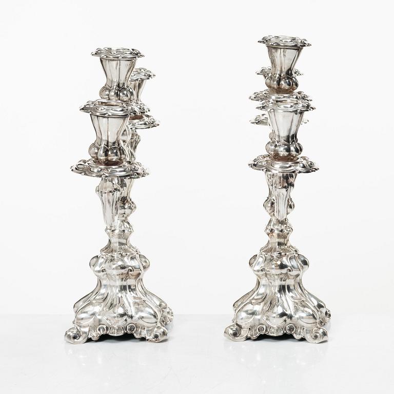 A pair of silver candelabra, Baroque style, Swedish import mark, 20th century.