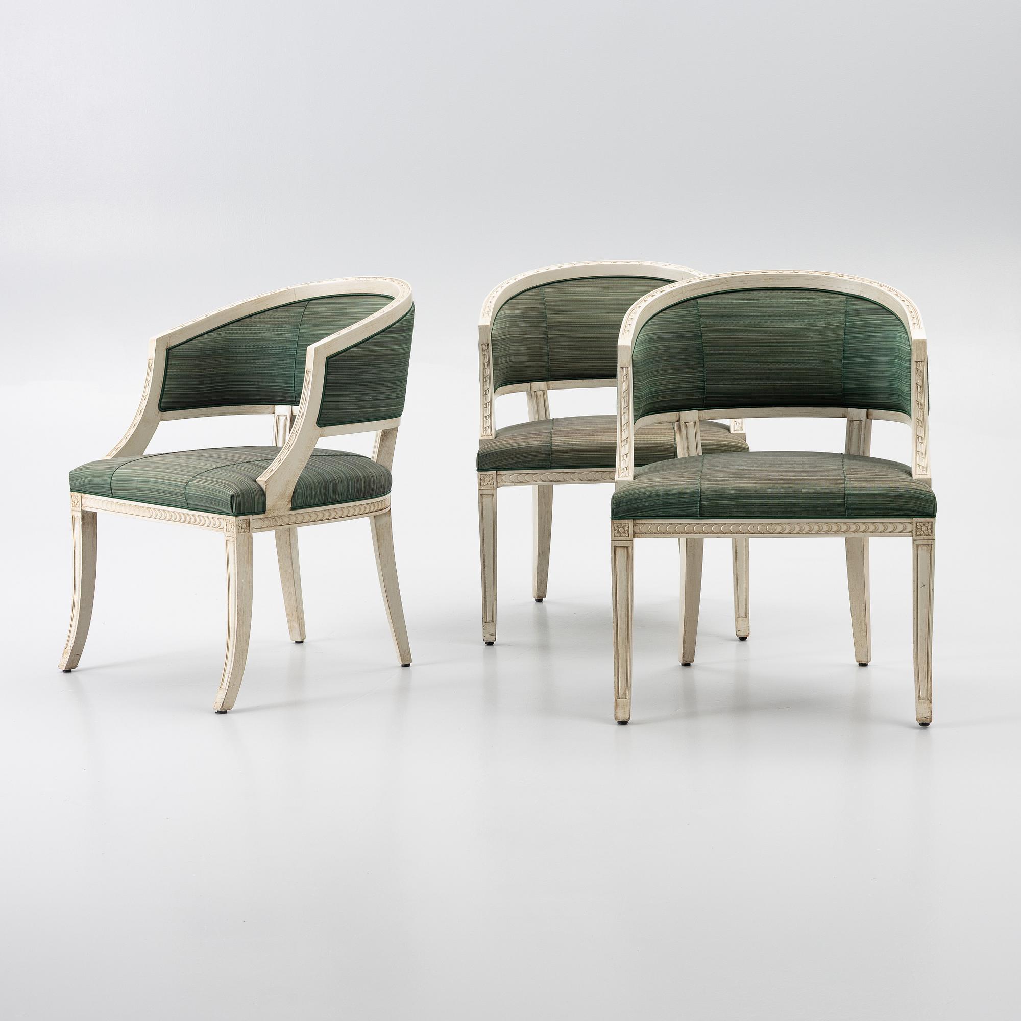 Three late-Gustavian style armchairs, late 20th Century.