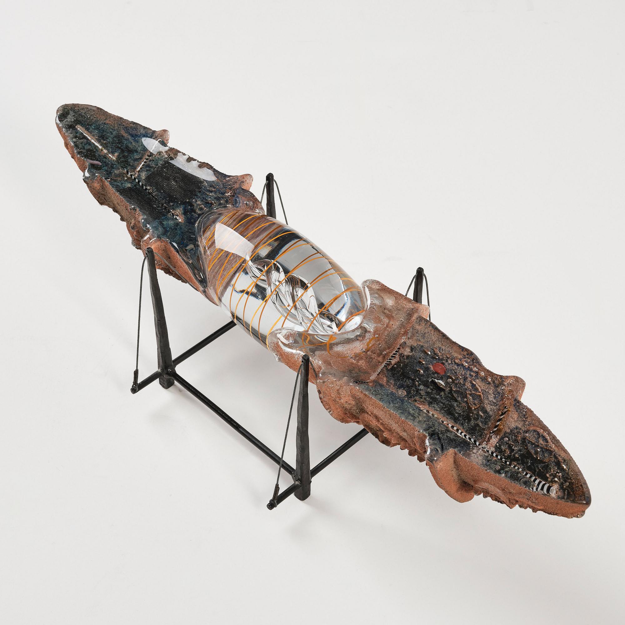 Bertil Vallien, "Precious Cargo", unik skulptur, båt, sandgjutet glas, Kosta Boda 1987.