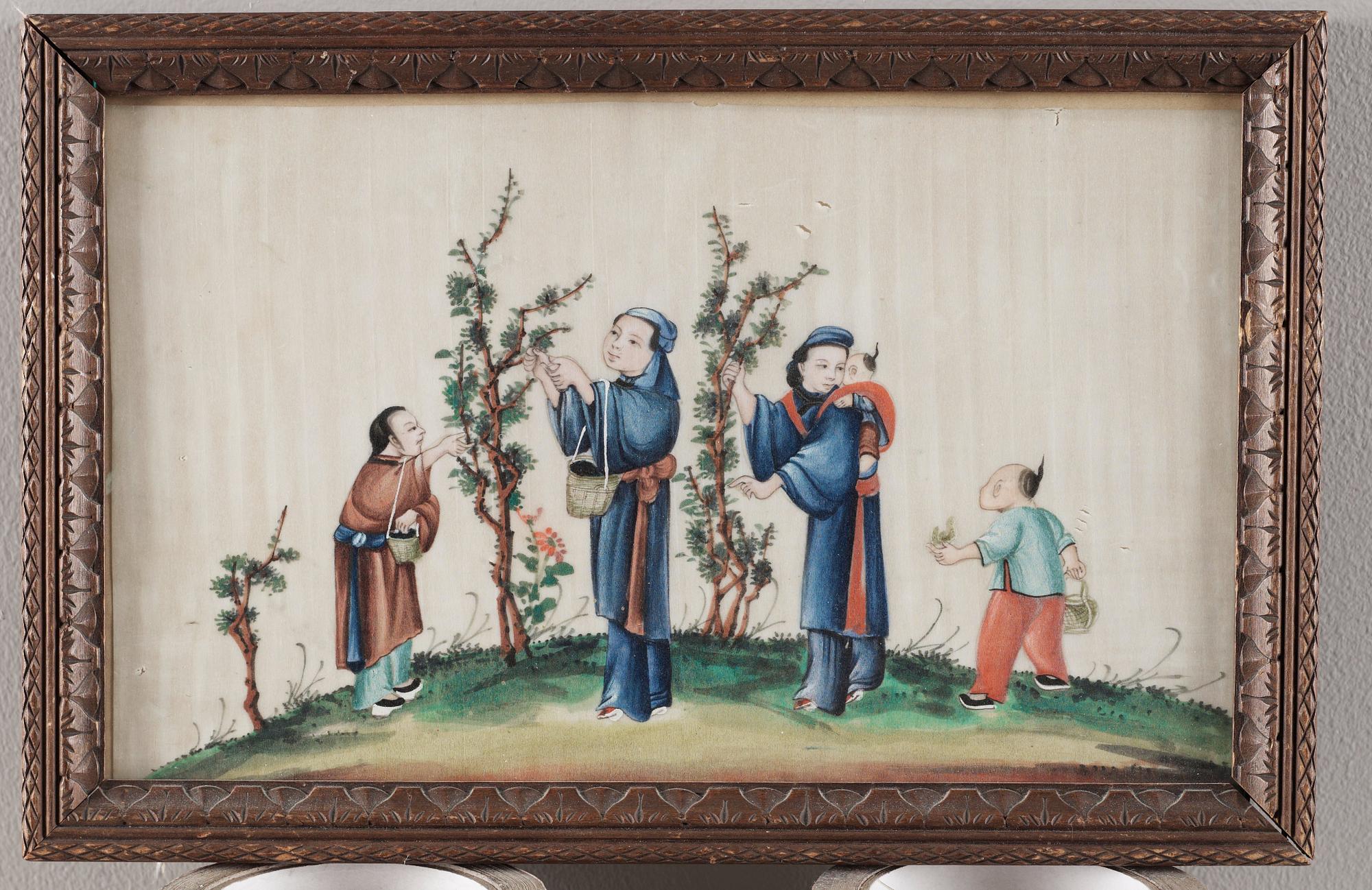 GOUACHER,14 stycken. Qingdynastin sent 1800-tal.
