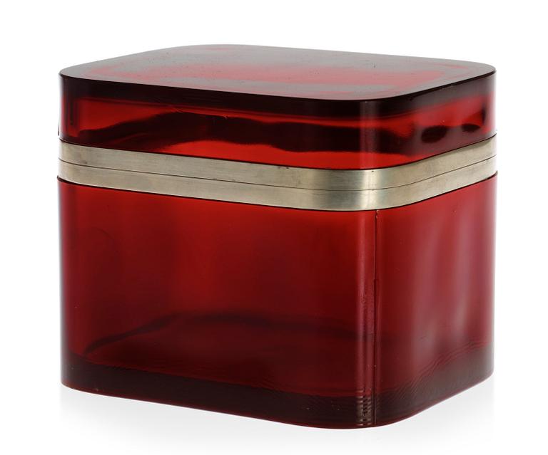 A Josef Frank red glass and pewter box by Svenskt Tenn.