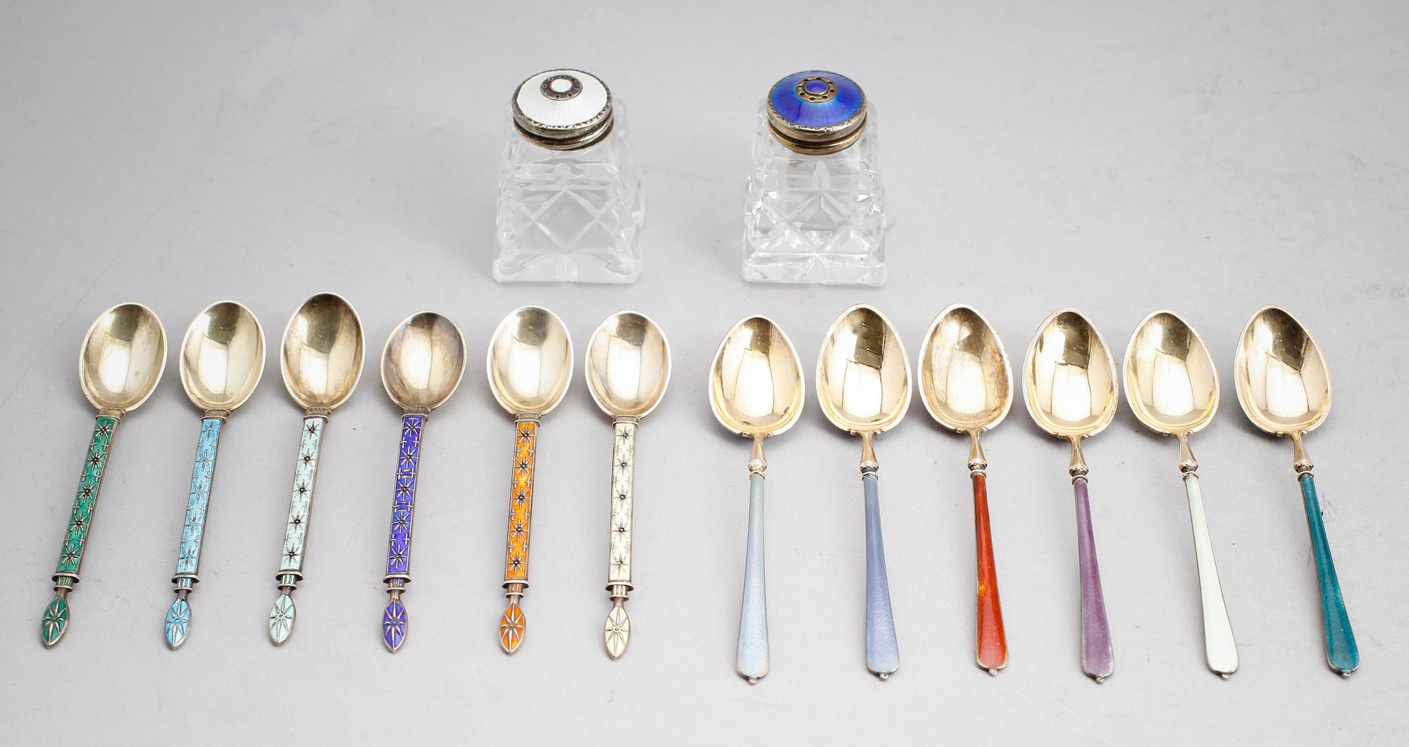 SILVERFÖREMÅL, 14 delar, bla J Tostrup, Norge. Vikt ca.