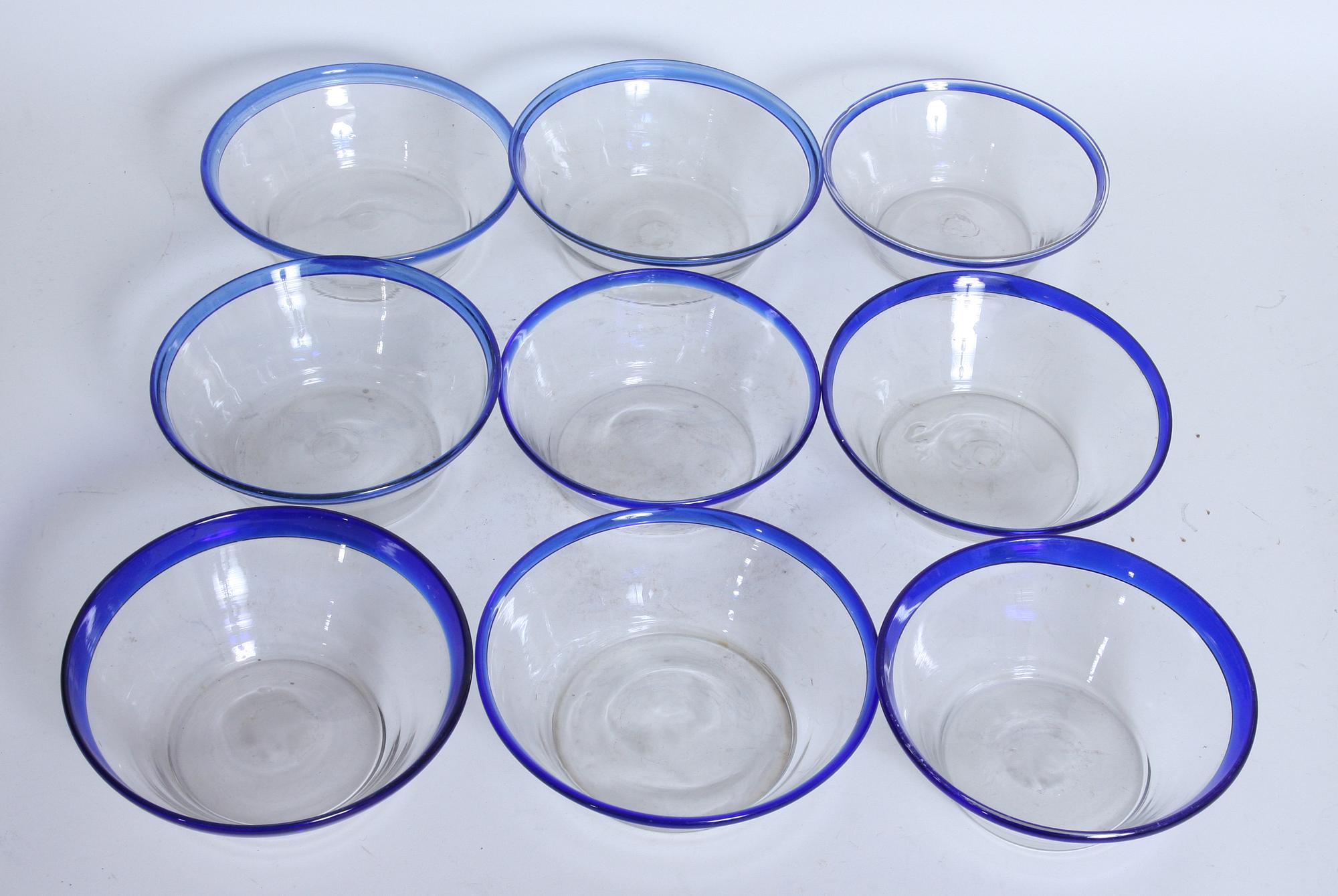 FILBUNKAR, 9 st, glas, 1800/1900-tal.