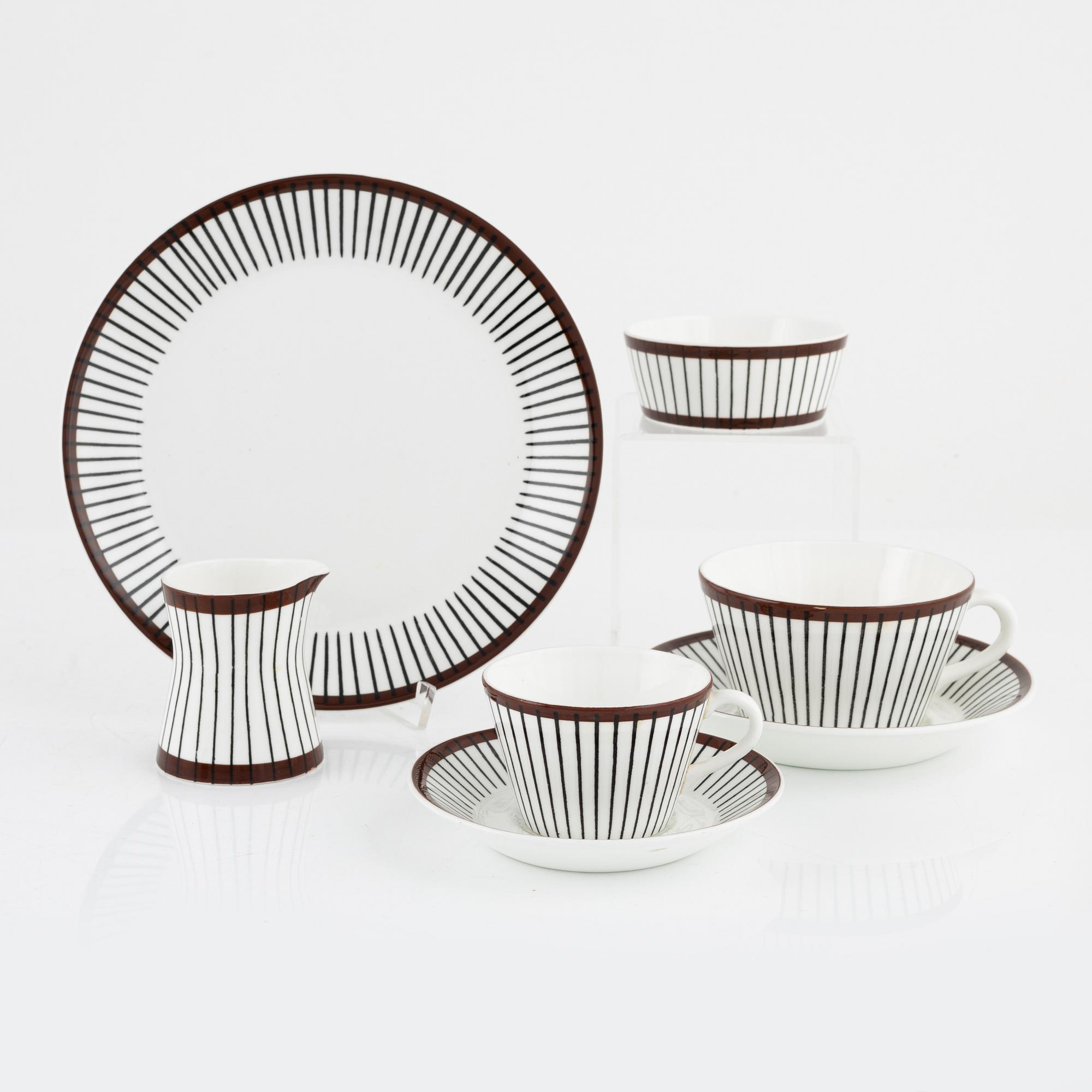 Stig Lindberg, servisdelar, 20 st, benporslin, "Spisa Ribb", Gustavsberg 1950-60-tal.