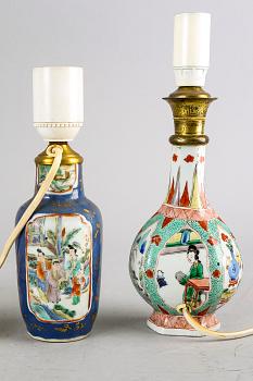 Bordslampor två st Kina Kangxi och 1700-tal porslin.