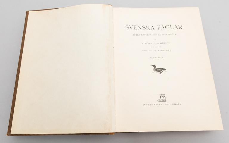Books, 3 vol, "Svenska Fåglar", M,W & F von Wright. 1924 and 1929 Stockholm.