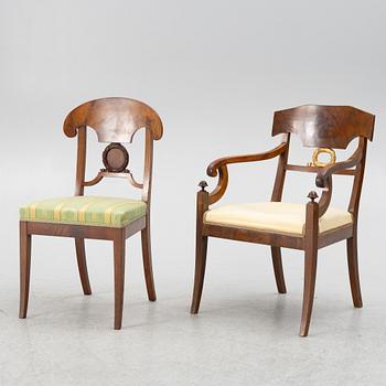 Sofa, 2 armchairs, 2 chairs, drop-leaf table Karl Johan, different models, 19th century.