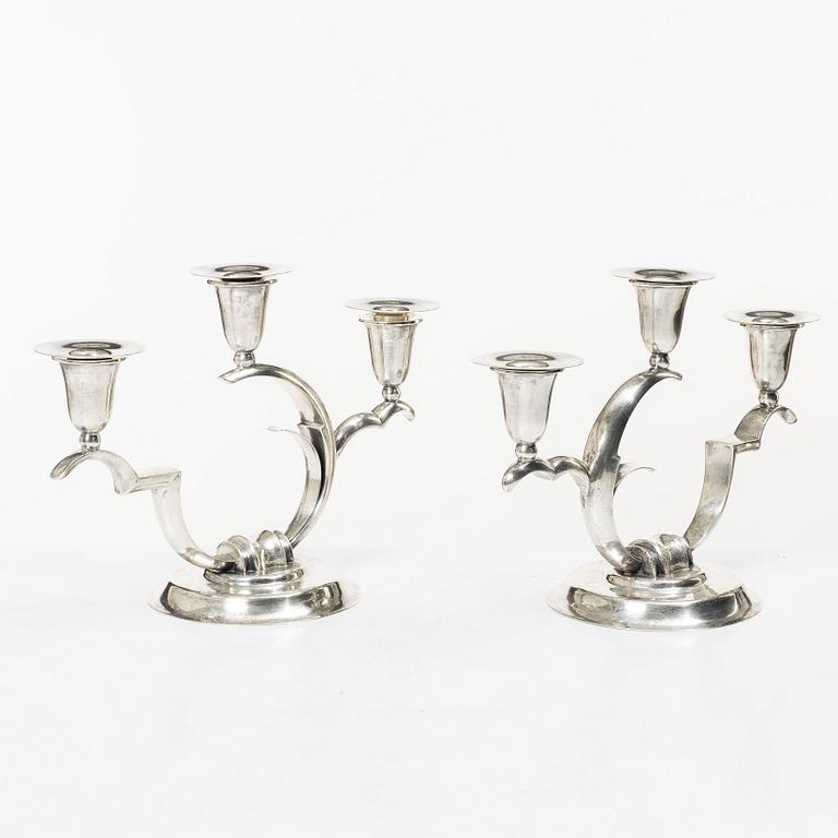 A pair of sterling silver Art Deco candelabras, Salvador de la Serna, Mexico, first half of the 20th century.