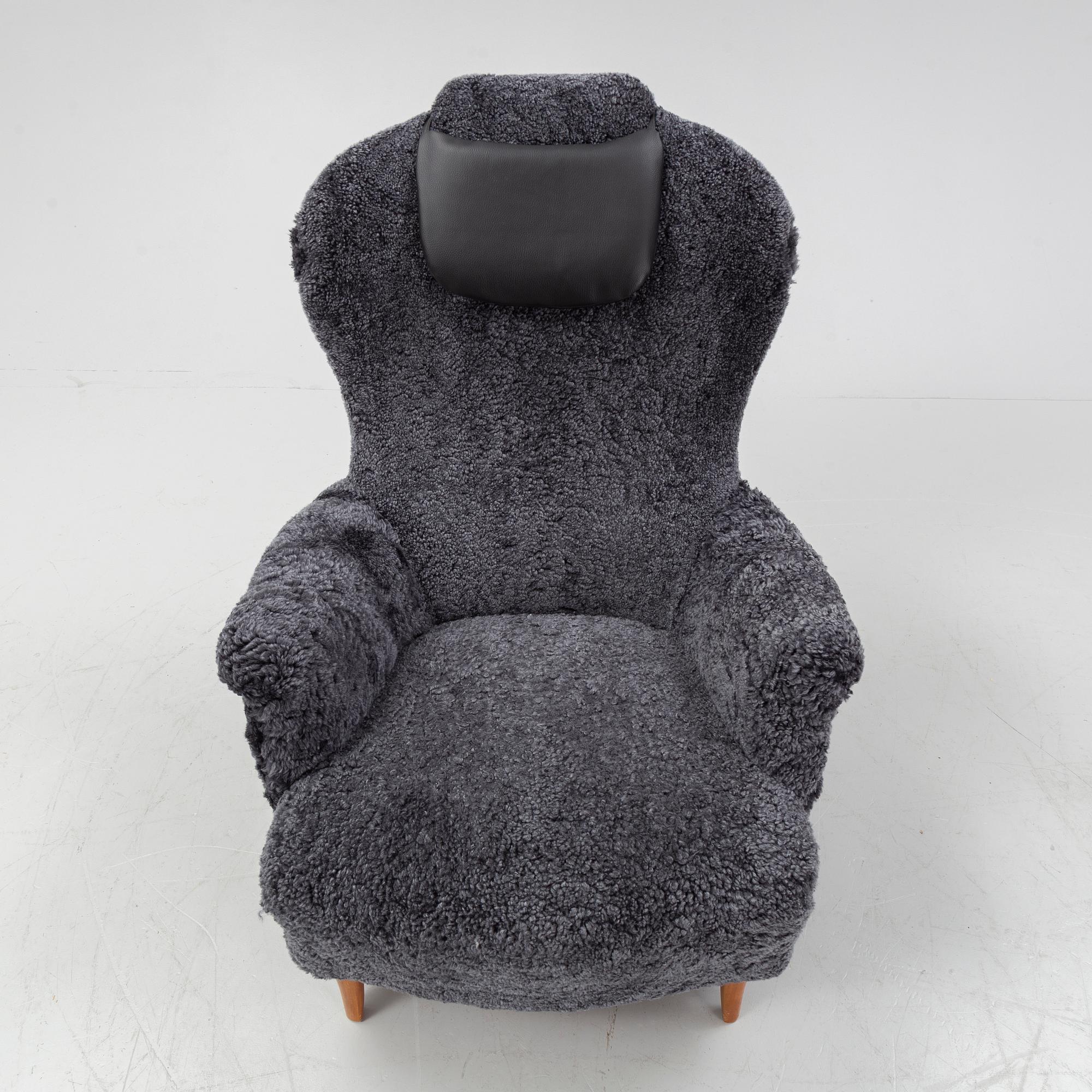 Carl Malmsten, a shearling upholstered 'Farmor' lounge chair from Oh Sjögren.