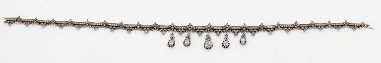 Collier 14K guld och silver med rosenslipade diamanter, 1800-tal.