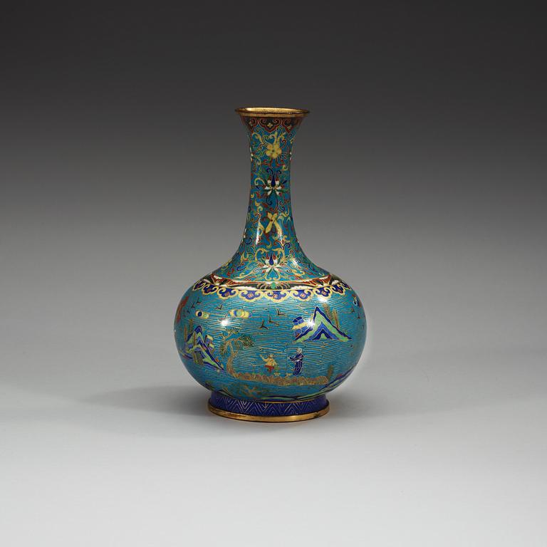 A Cloisonné vase decorated with figures and deers in a landscape, Qing dynasty, 19th Century.