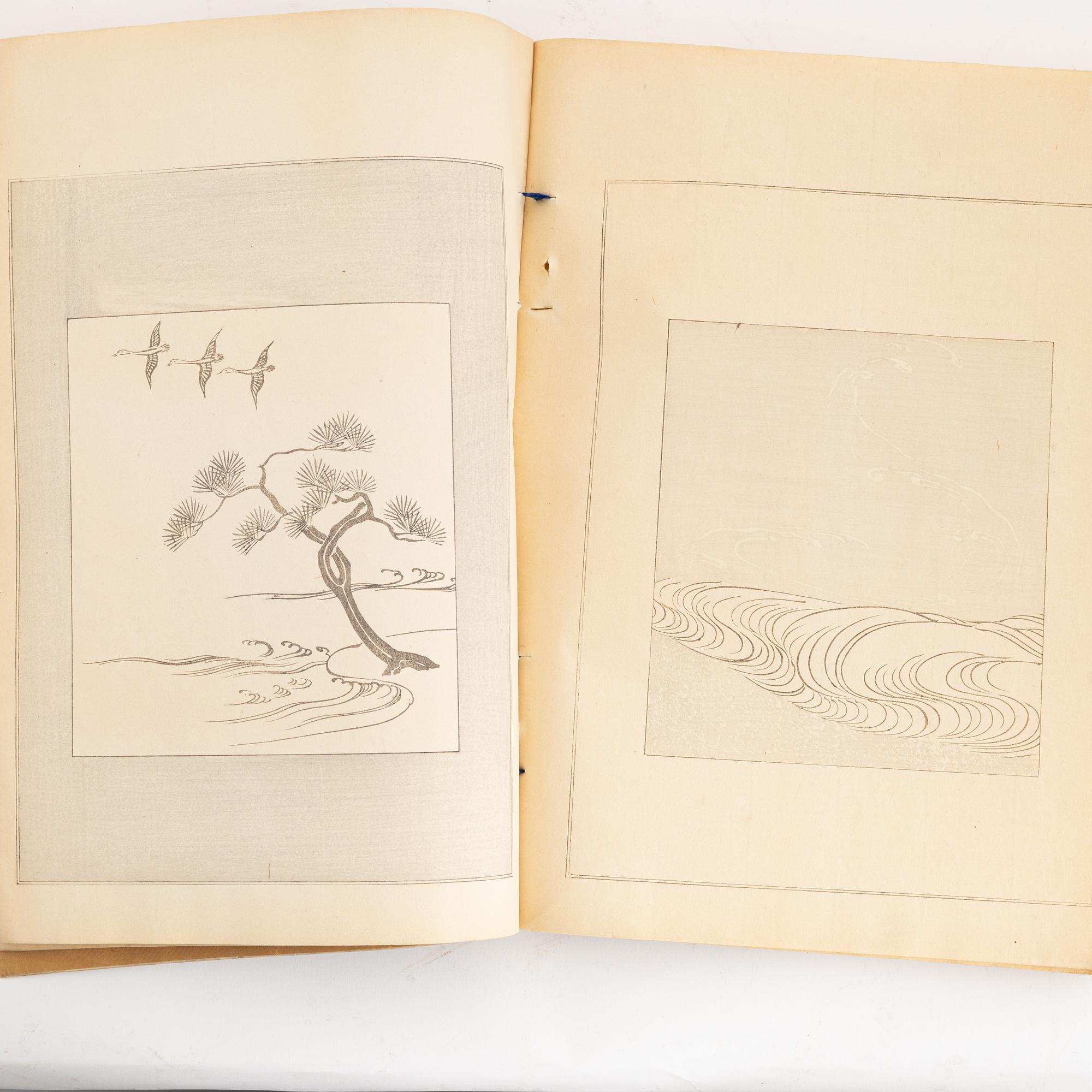 Litteratur rörande Japanskt konst och konsthantverk, sex delar samt album med träsnitt.