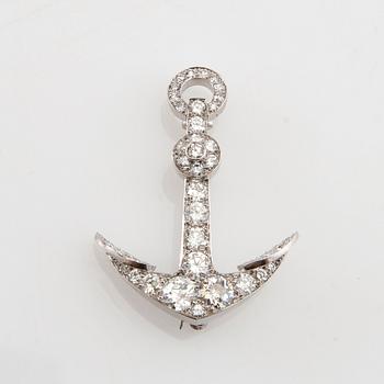 Brooch in the form of an anchor made of 18K white gold with diamonds.