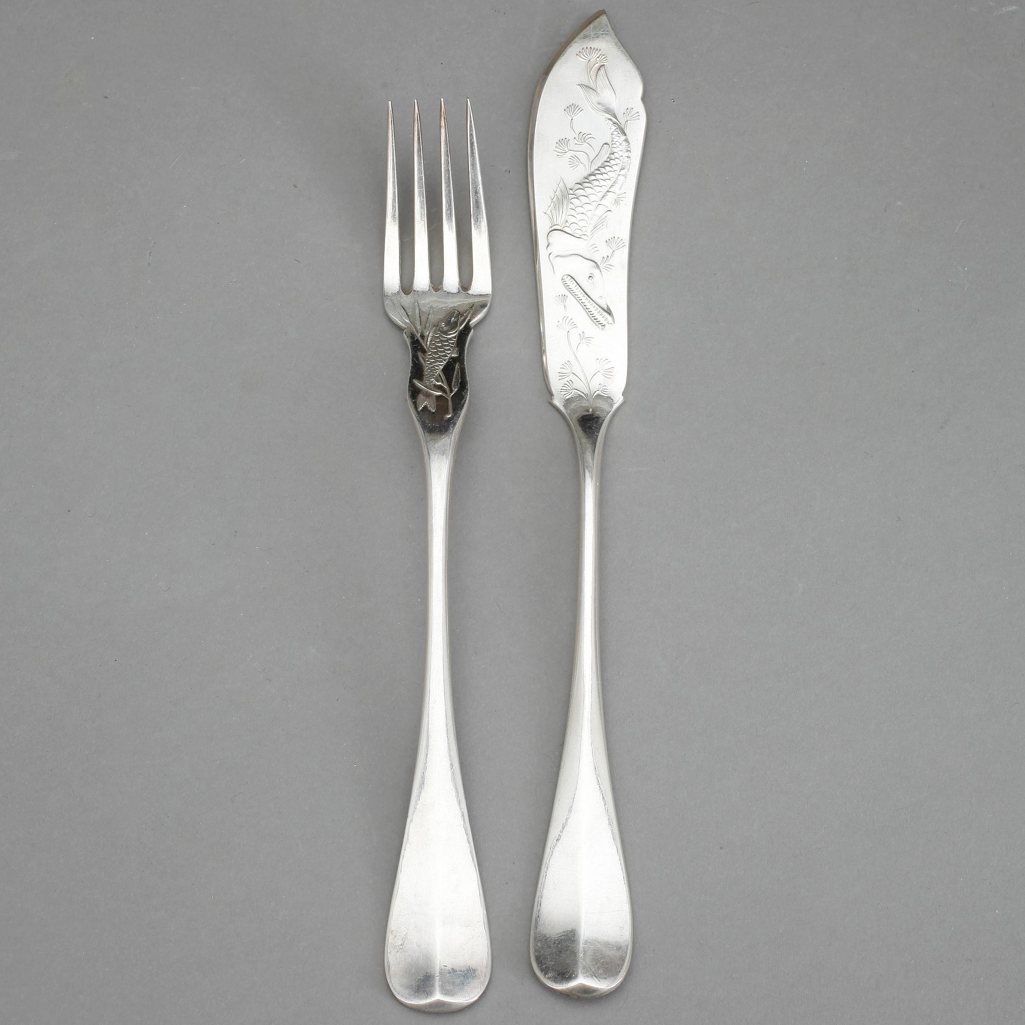 FISKBESTICK, nysilver, 24 st, 1900-talets början.