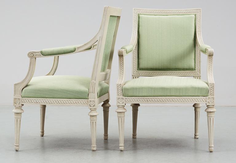 A pair of Gustavian late 18th Century armchairs by E. Ståhl.