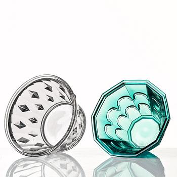 Simon Gate, two pressed glass bowls, Orrefors, Sweden 1930's.