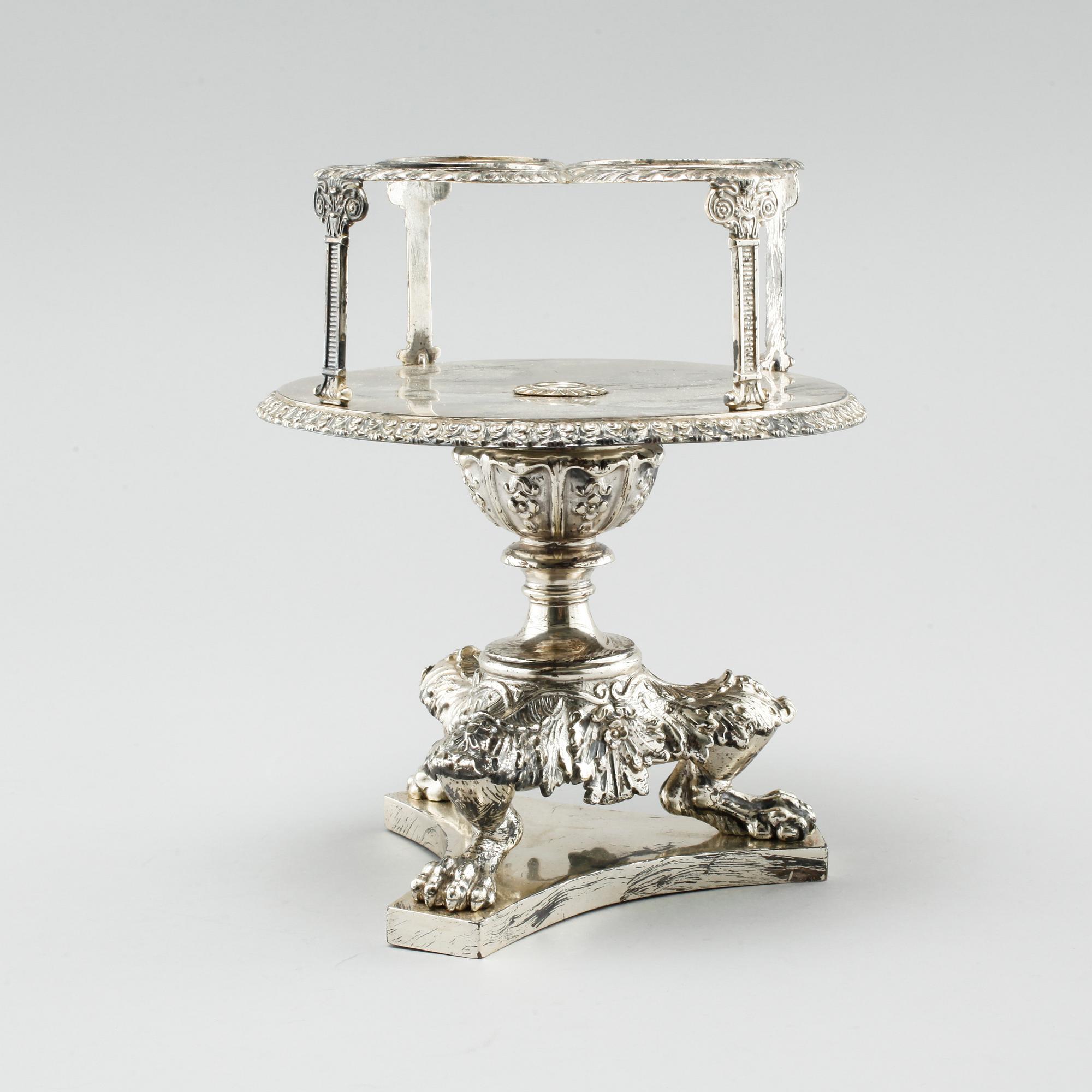 A silver bottle stand, by Gustaf Möllenborg (active 1823-1850), 1837. Weight 1236 g.