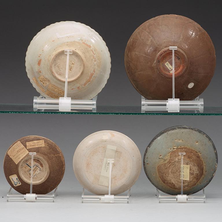 A group of five different bowls and dishes, Song/Yuan dynasty.