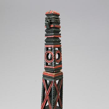 Three painted folk art flax ornaments 19th century.