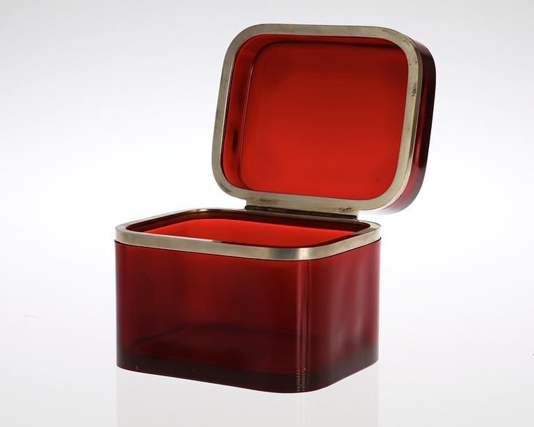 A Josef Frank red glass and pewter box by Svenskt Tenn.