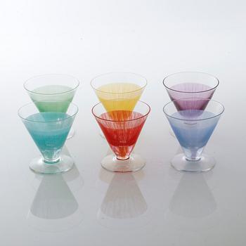 BENGT ORUP, 6 st, cocktailglas, "Stripe", Johansfors, 1950-tal.