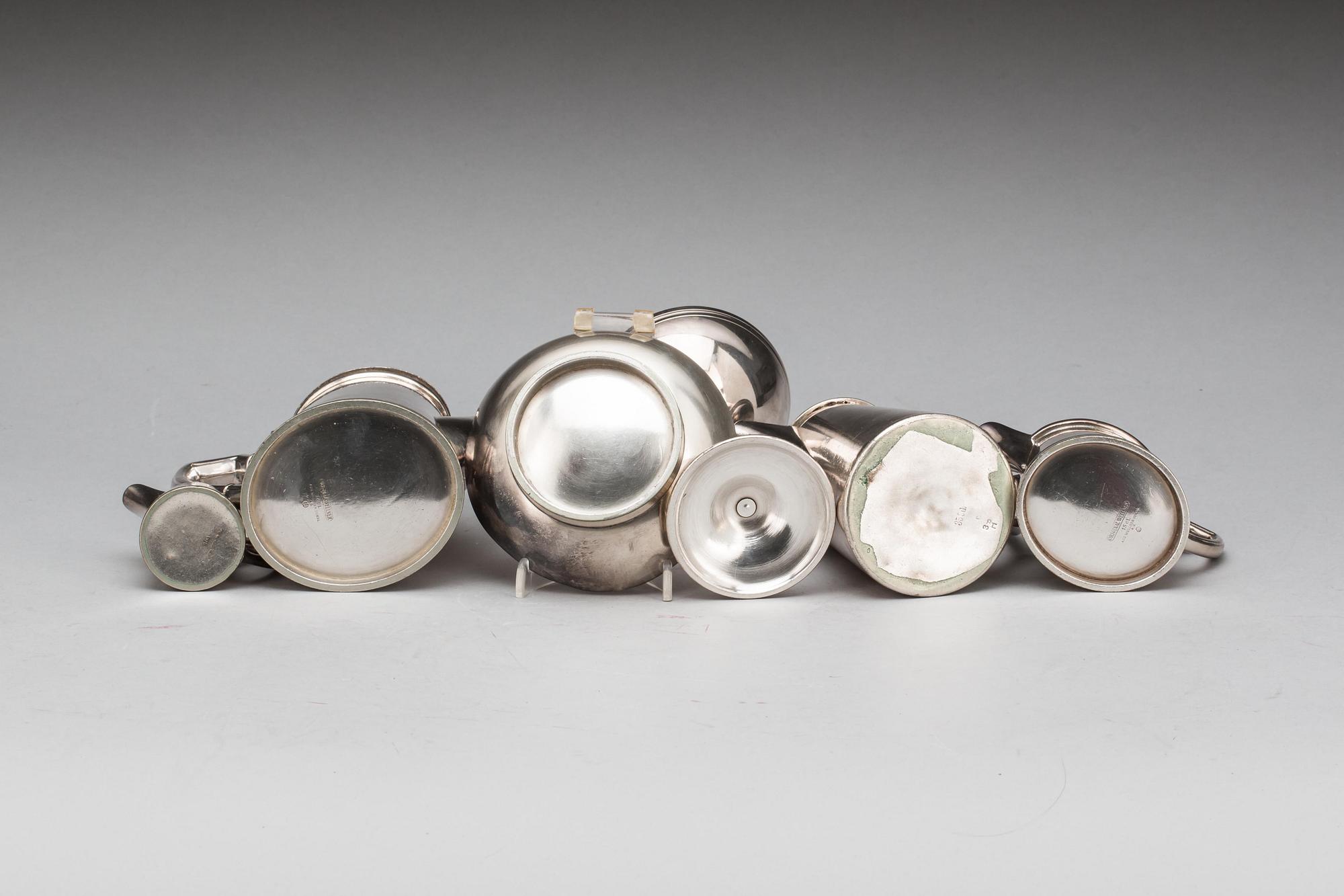 PARTI SERVERINGSTILLBEHÖR, 6 delar, vitmetall. Bland annat August Wellner Söhne, Original Wellner, Tyskland, 1900-tal.
