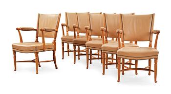 453. A set of six Josef Frank mahogany dining chairs, model 725, Svenskt Tenn.