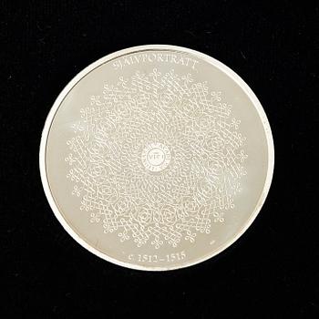 Schatull med medaljer silver 925/1000. "Mästaren och geniet Leonardo da Vinci". Franklin Mint 1970-tal.