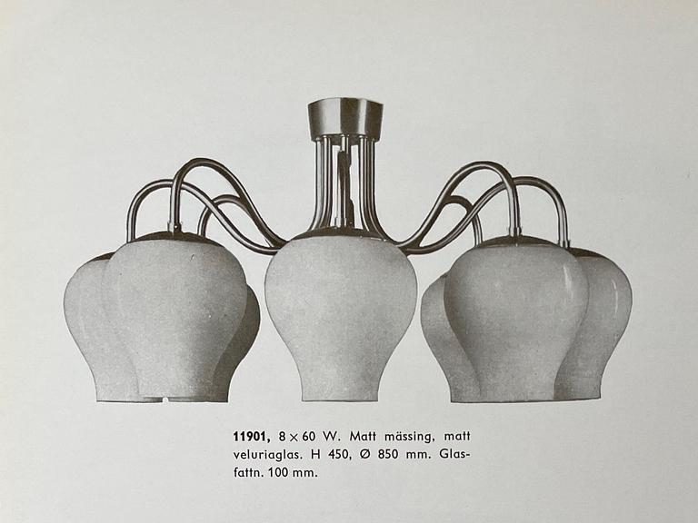 Harald Notini, eller Uno Westerberg, taklampa, Arvid Böhlmarks Lampfabrik, Stockholm, 1950-tal.