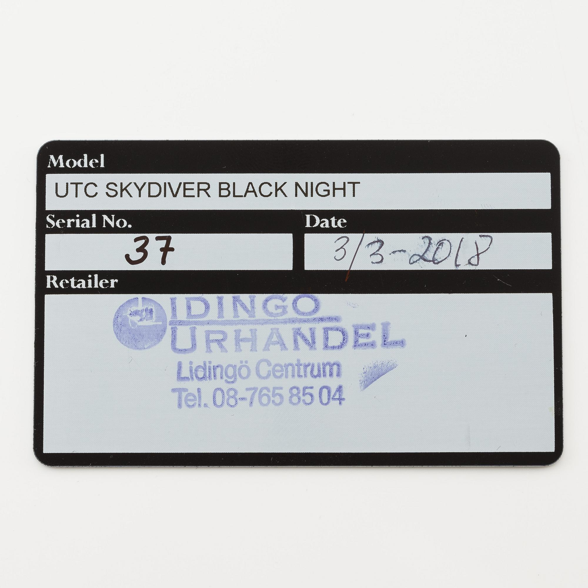 Sjöö Sandström, UTC Skydiver Black Night, wristwatch, 44.2 mm.
