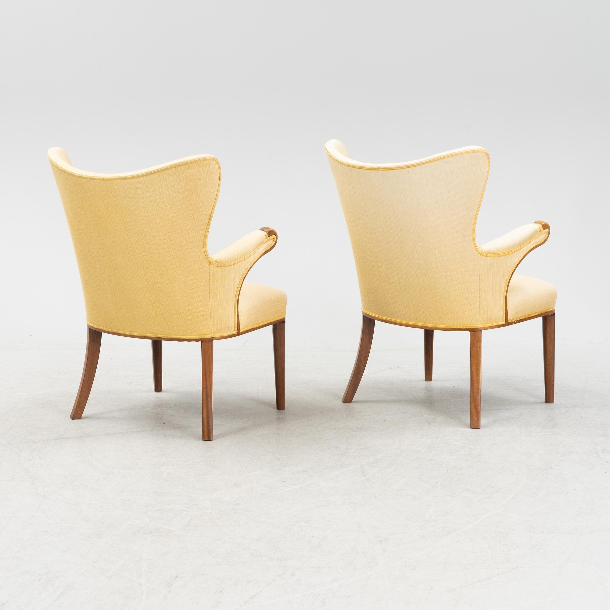A apir of Swedish Modern armchairs, 1940's.
