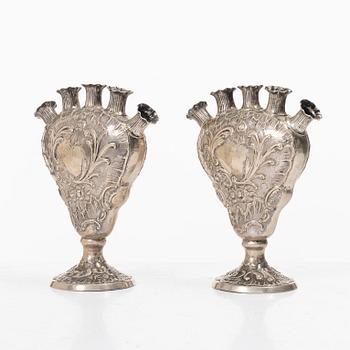 Vases, a pair, silver, import marks John George Piddington, London, England 1903.