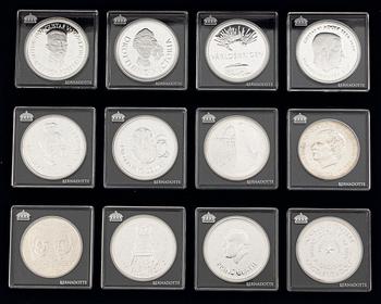 Medals, 24, silver .925, “The Bernadotte Dynasty”, Mynthuset Sverige.