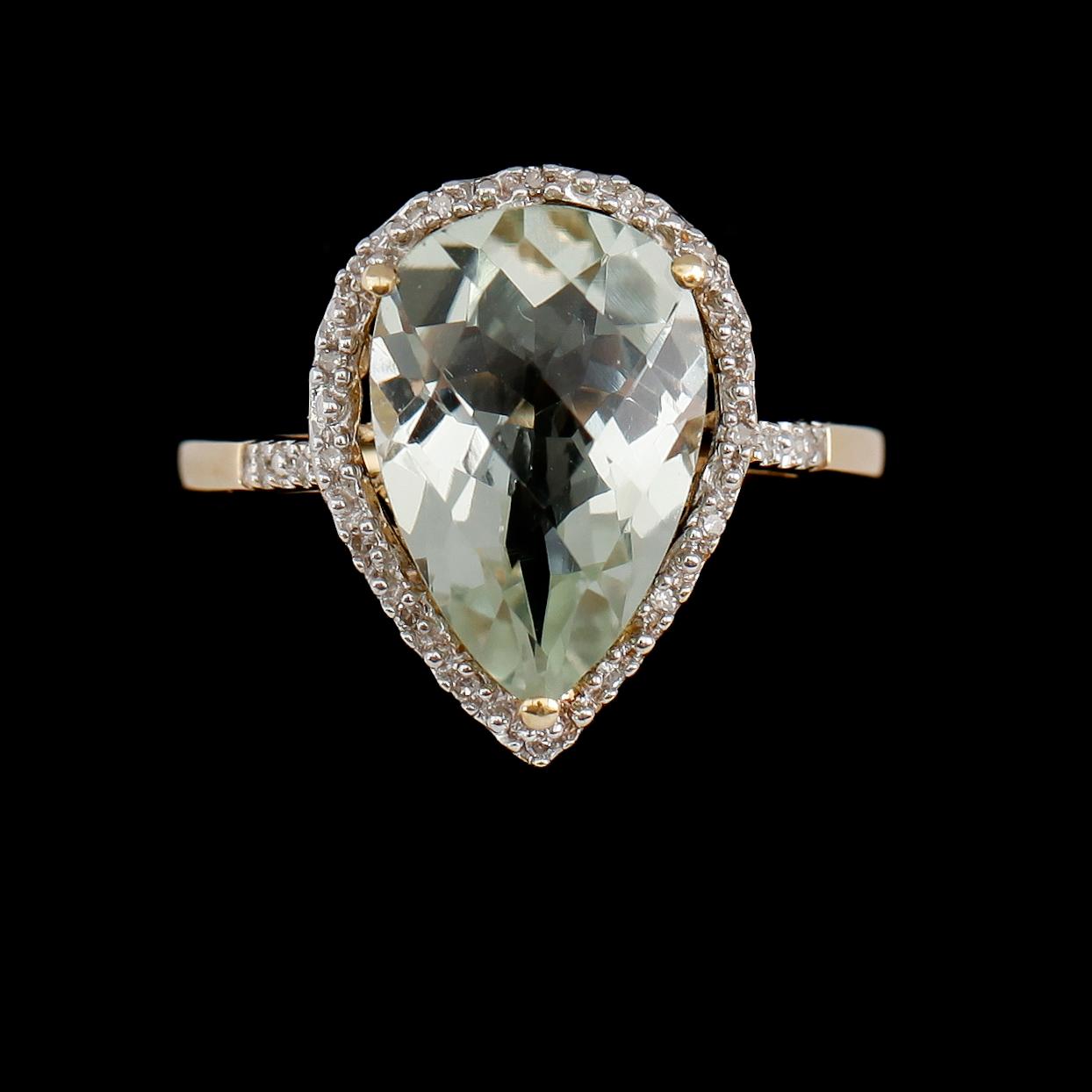 RING, 10 k guld, briljantslipade diamanter tot ca 0.07 ct, kvarts.