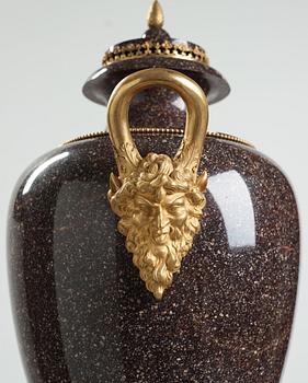 A late Gustavian circa 1800 porphyry and ormolu Vase by Court bronze chaser and gilder F.L. Rung (1758-1837) not signed.