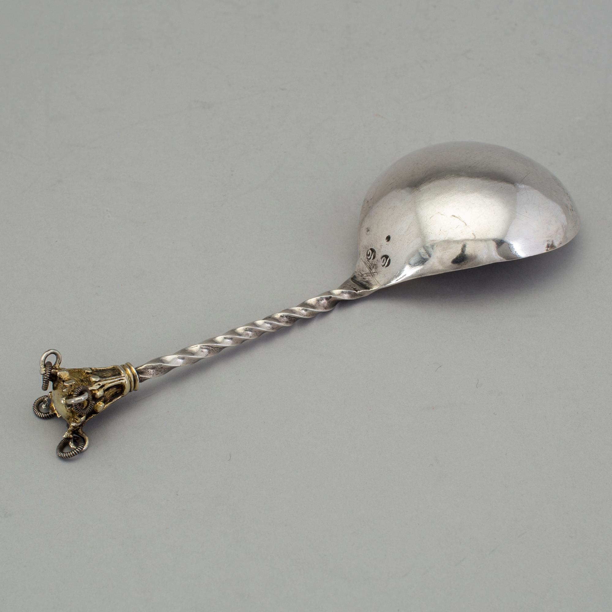 A Swedish 18th century parcel-gilt spoon, mark of Johan Grubb (Hudiksvall 1725-1756 (-58)).