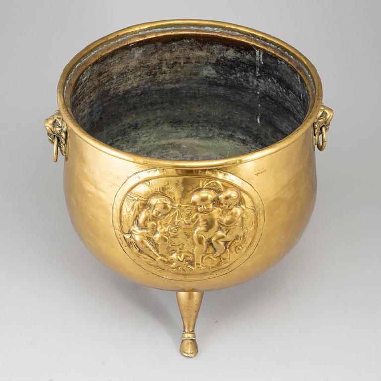 A 19th century brass flower pot.