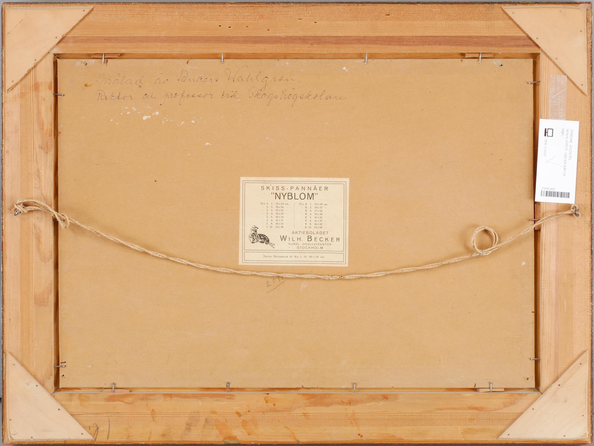 ANDERS WAHLGREN, olja på pannå, sign.