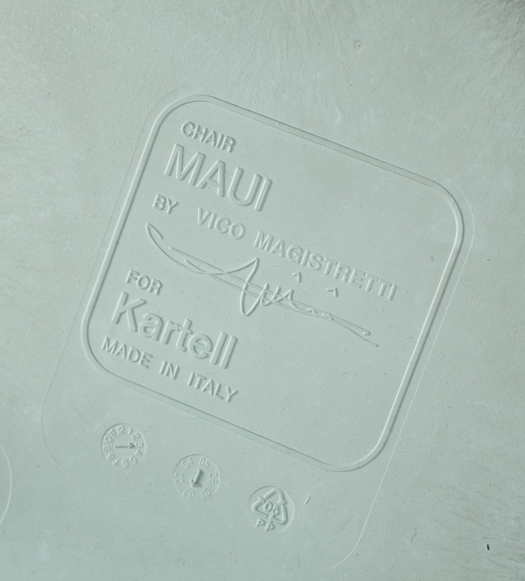 STOLAR, 4 st, "Maui", Vico Magistretti, Kartell, Italien, 1900-talets fjärde kvartal.