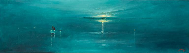 Axel Lind, Moonlit Sea with Ship.