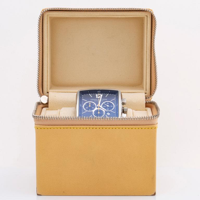 LOUIS VUITTON ARMBANDSUR 40 mm, stål, automatisk, original läderarmband, originaletui.