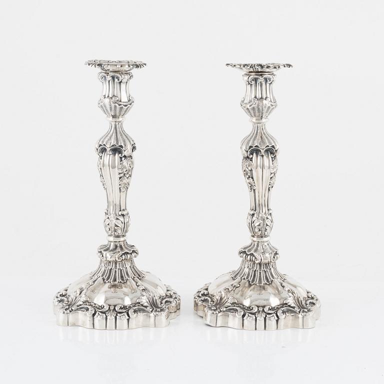 Gustaf Möllenborg, a pair of neo-Rococo silver candlesticks, Stockholm, 1844.