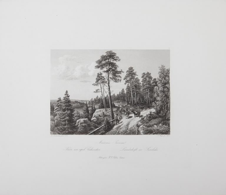 PARTI GRAVYRER, 18 st, stålstick, "En resa i Finland", A. Weger, 1870-tal.