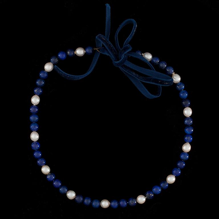 COLLIER, lapis lazuli, pärlor.
