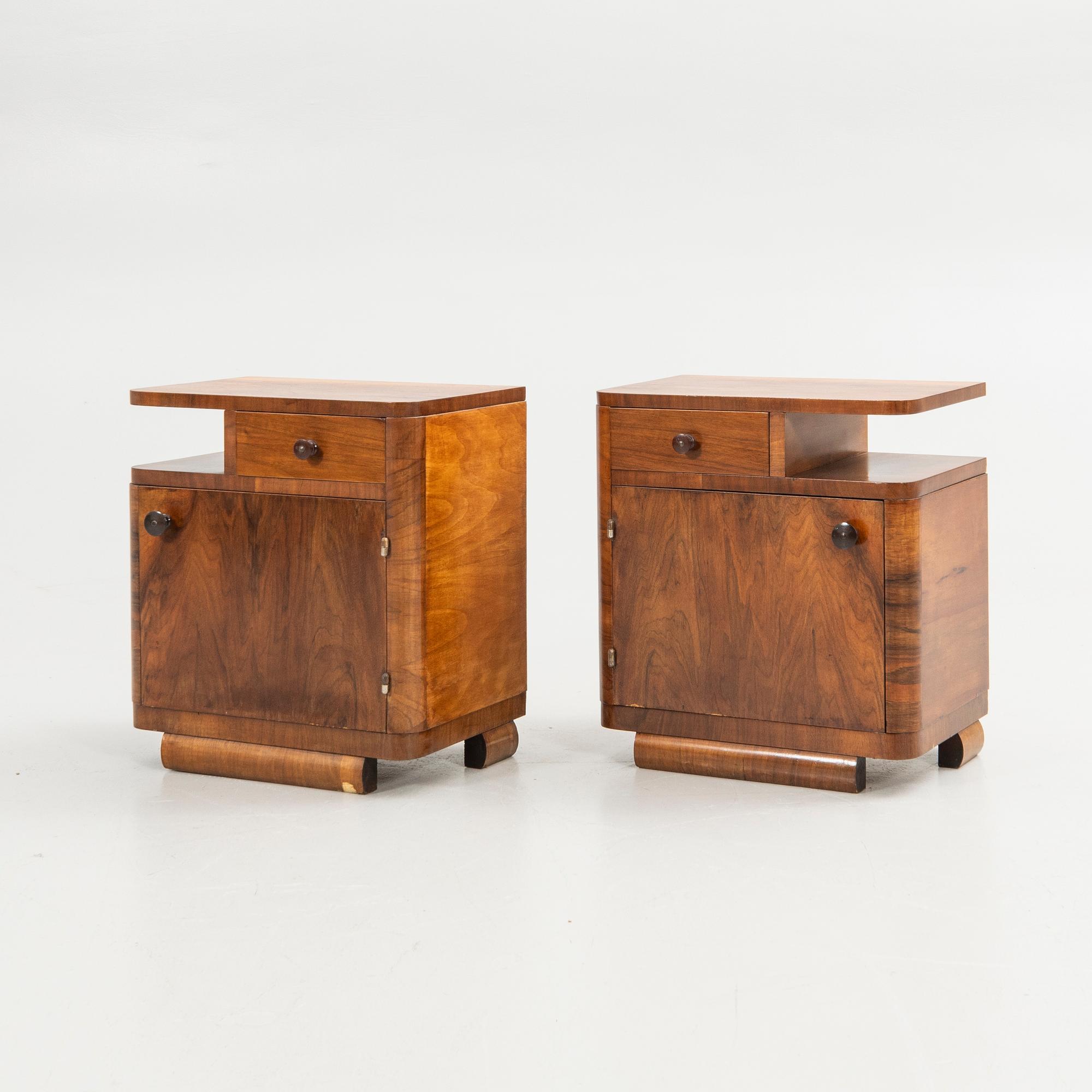 Bedside tables, a pair, first half of the 20th century.