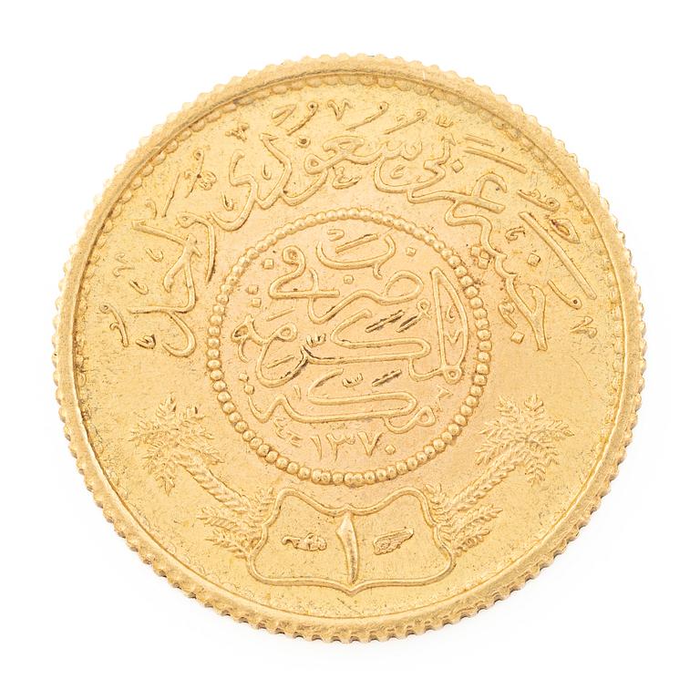 Gold coin, Saudi Arabia, 1 Guinea, 1370 (1950/51).
