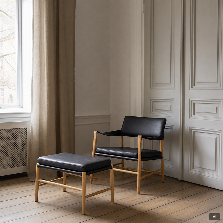 Jannis Ellenberger, armchair and footstool, “Bremen Lounge Chair”, Hans K, contemporary.