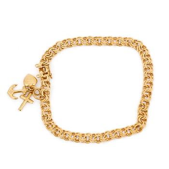 ARMBAND med BERLOCKER, 18 k guld, 1+3 st. Vikt ca 10,5 cm.