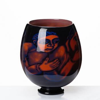 Eva Englund, a 'graal' glass vase, Orrefors 1989.