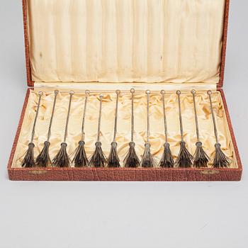 Twelve silver champagne whisks from KG Markströms Guldsmeds Ab in Uppsala, 1929.